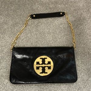 Black Logo leather clutch from Tory Burch